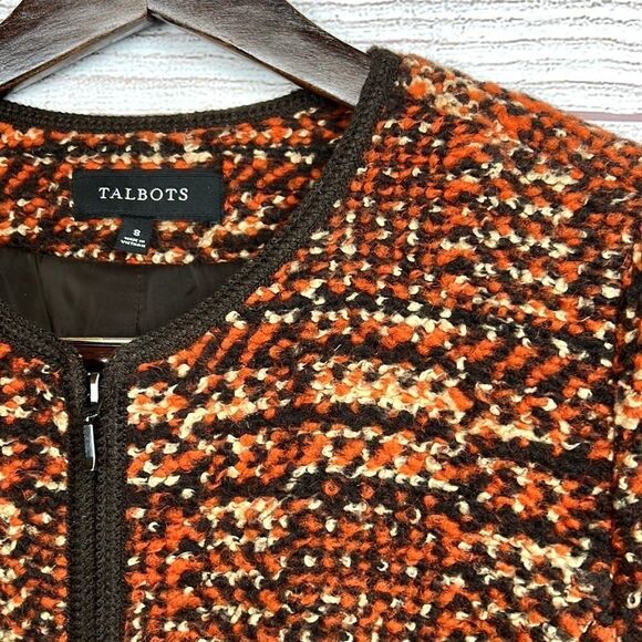 Talbots Wool Blend Tweed Brown Orange Full-Zip Jacket Blazer - Picture 6 of 10